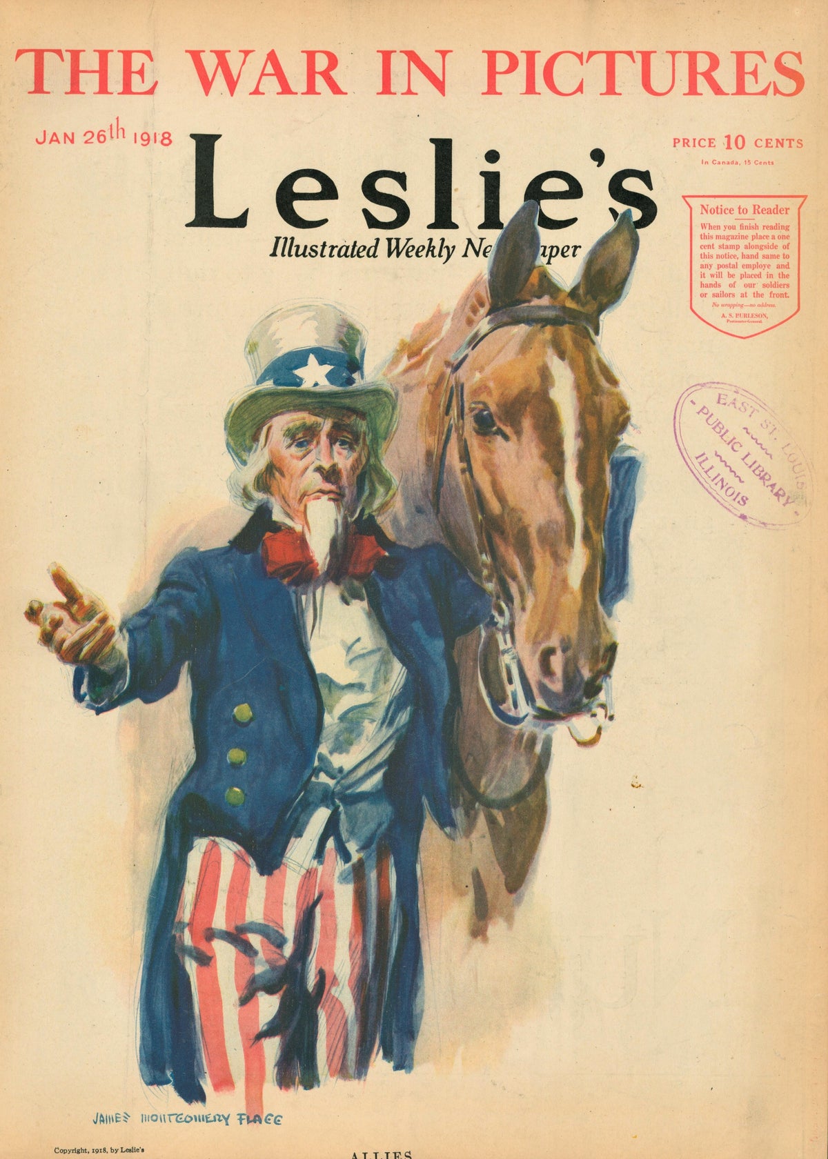 Uncle Sam, Allies- Leslie&#39;s Weekly - Authentic Vintage Antique Print