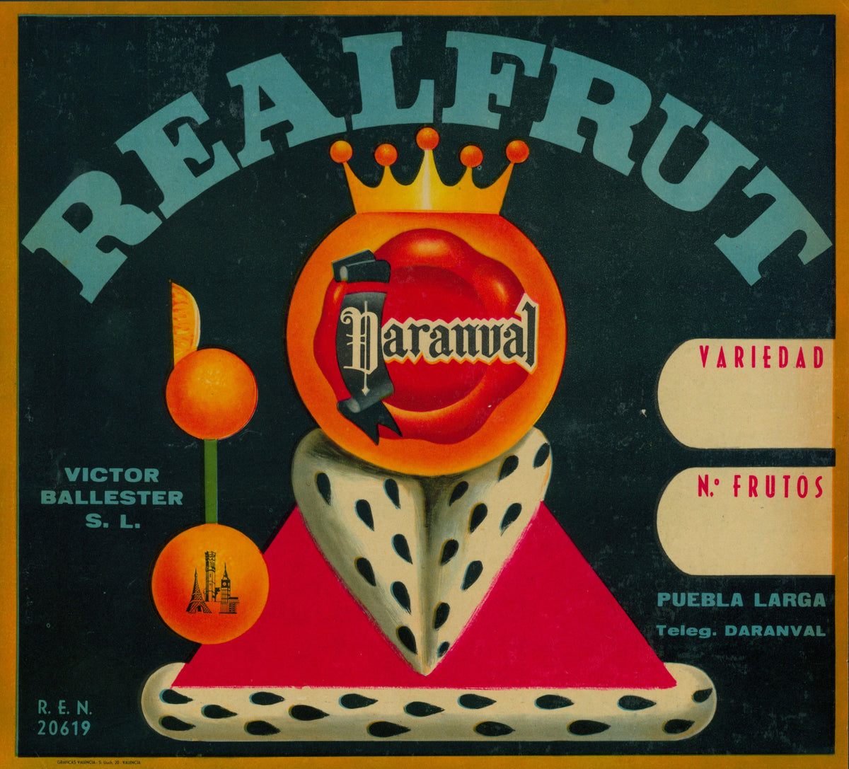 Realfrut- Spanish Crate Label - Authentic Vintage Antique Print