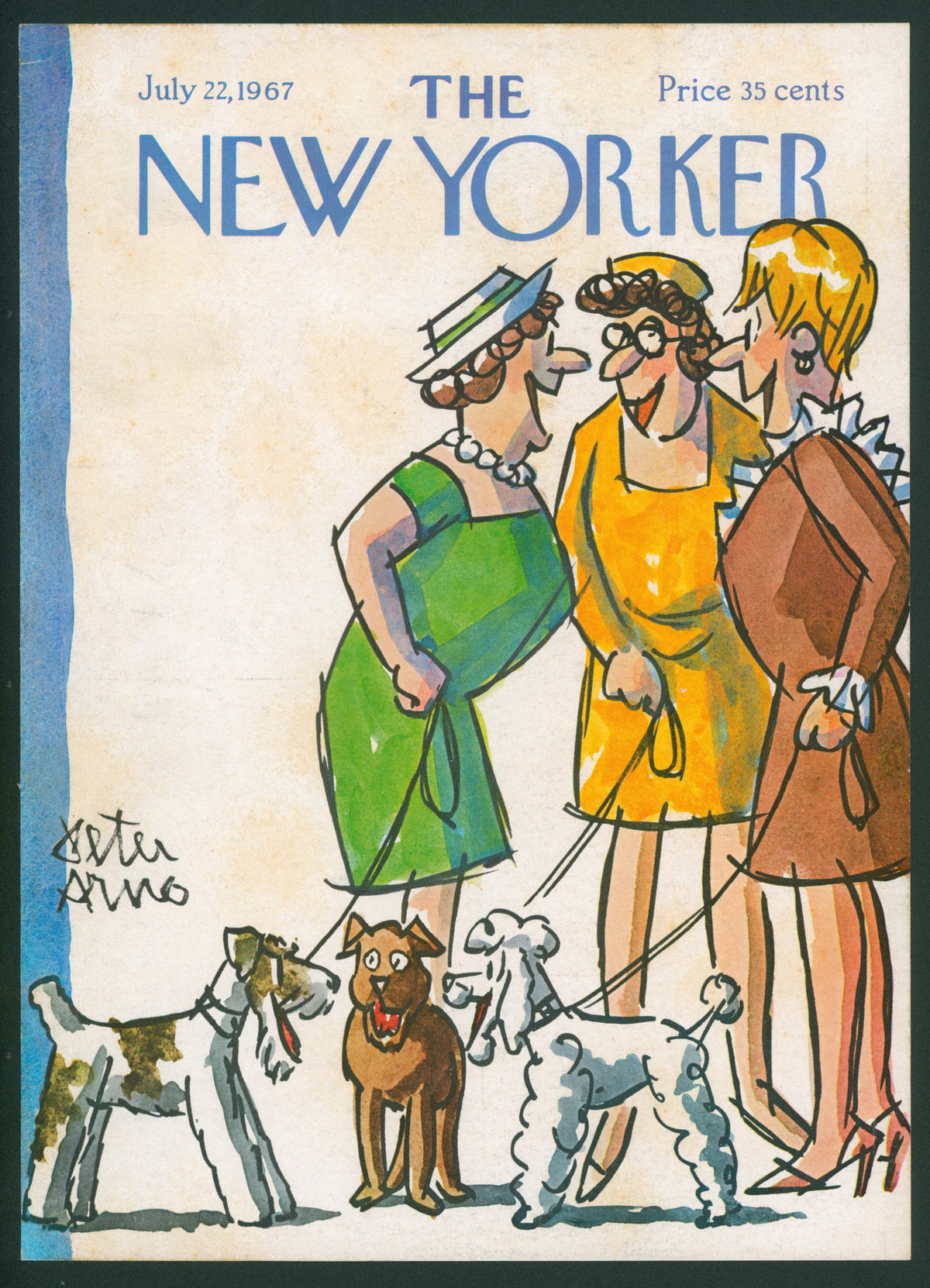 Dog Walkers- The New Yorker - Authentic Vintage Antique Print