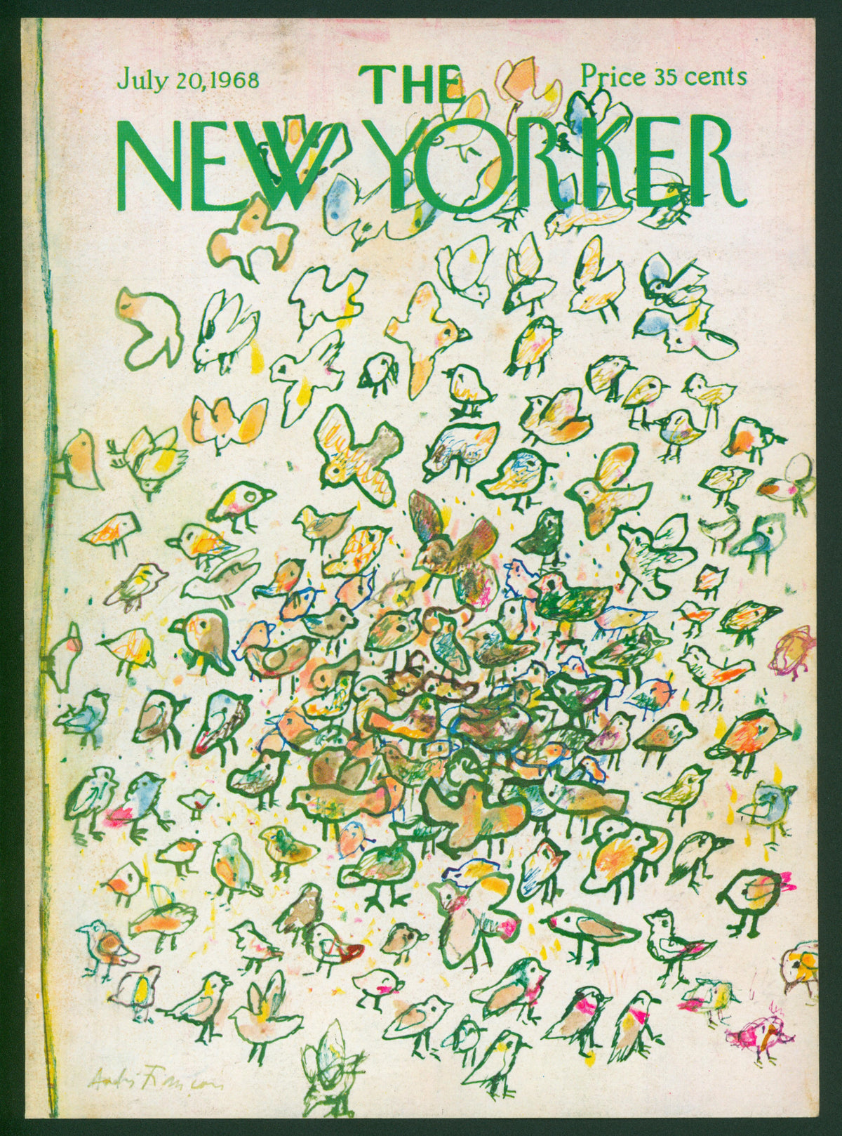 The Birds- The New Yorker - Authentic Vintage Antique Print