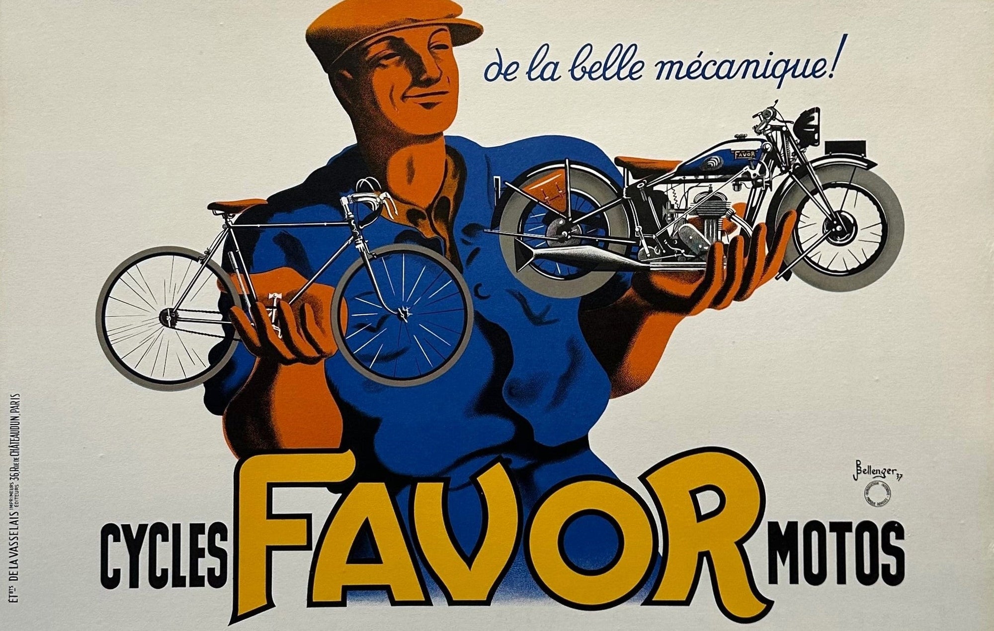 Cycles Favor Motos by Bellenger - Authentic Vintage Poster