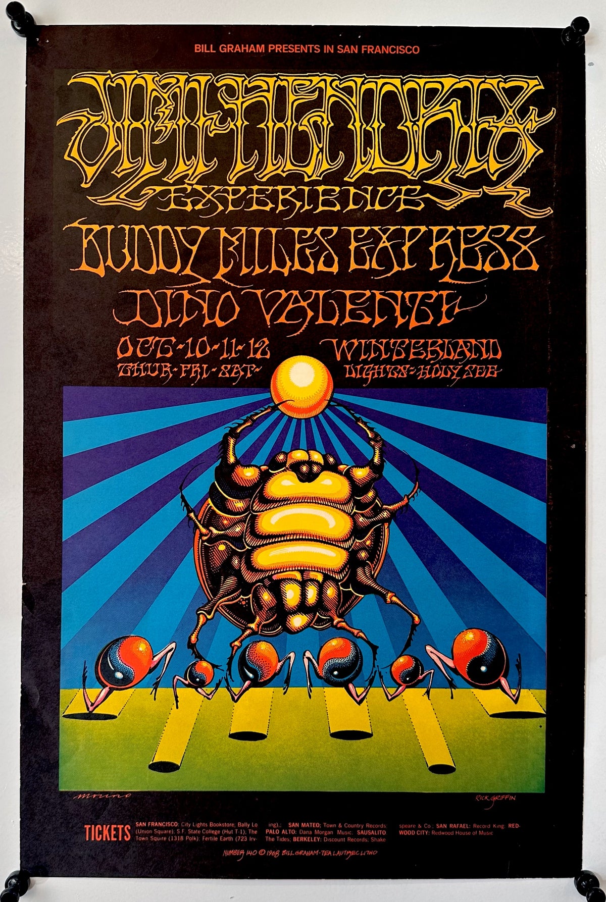 Jimi Hendrix- Fillmore Auditorium BG-140 - Authentic Vintage Poster