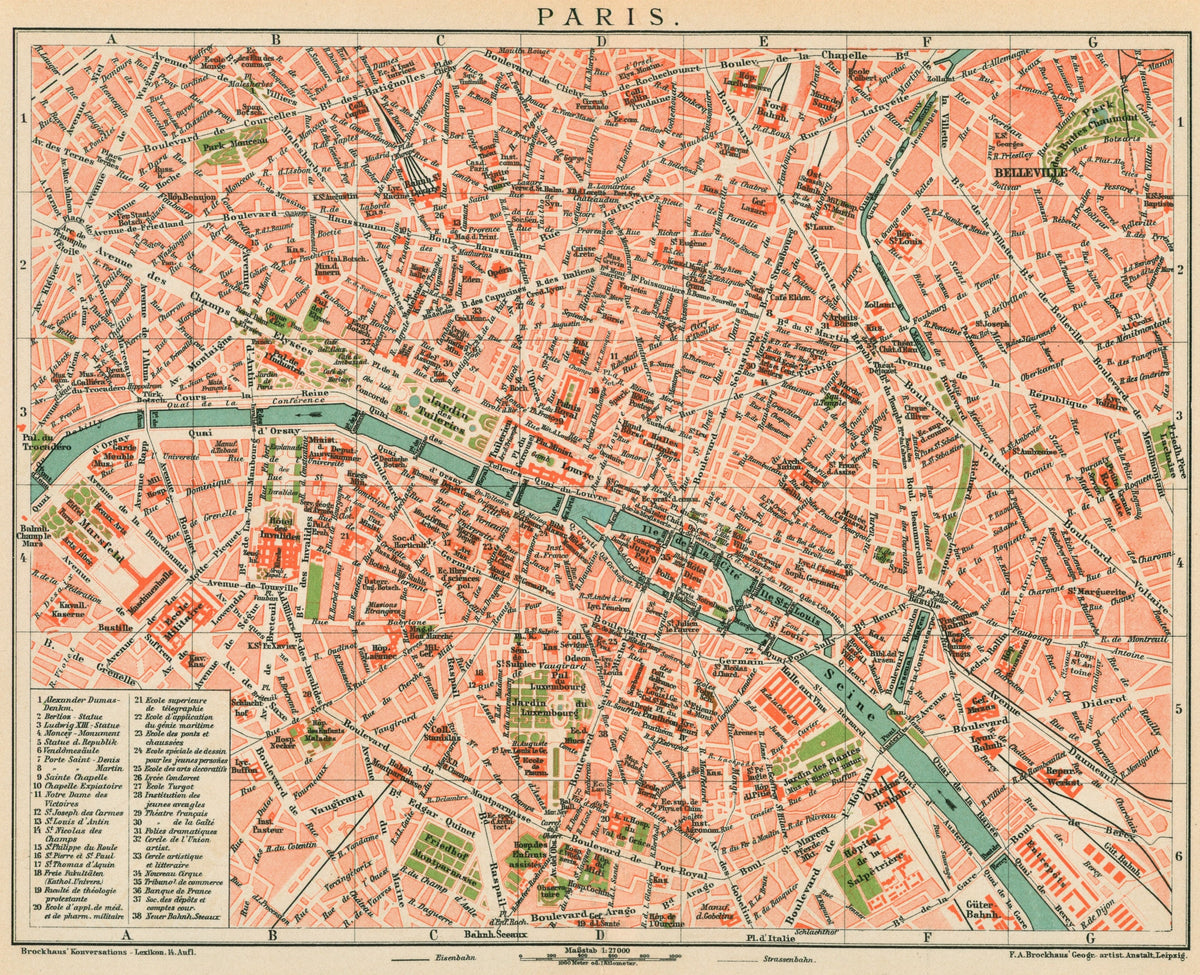 Paris, France- Antique Map - Authentic Vintage Antique Print