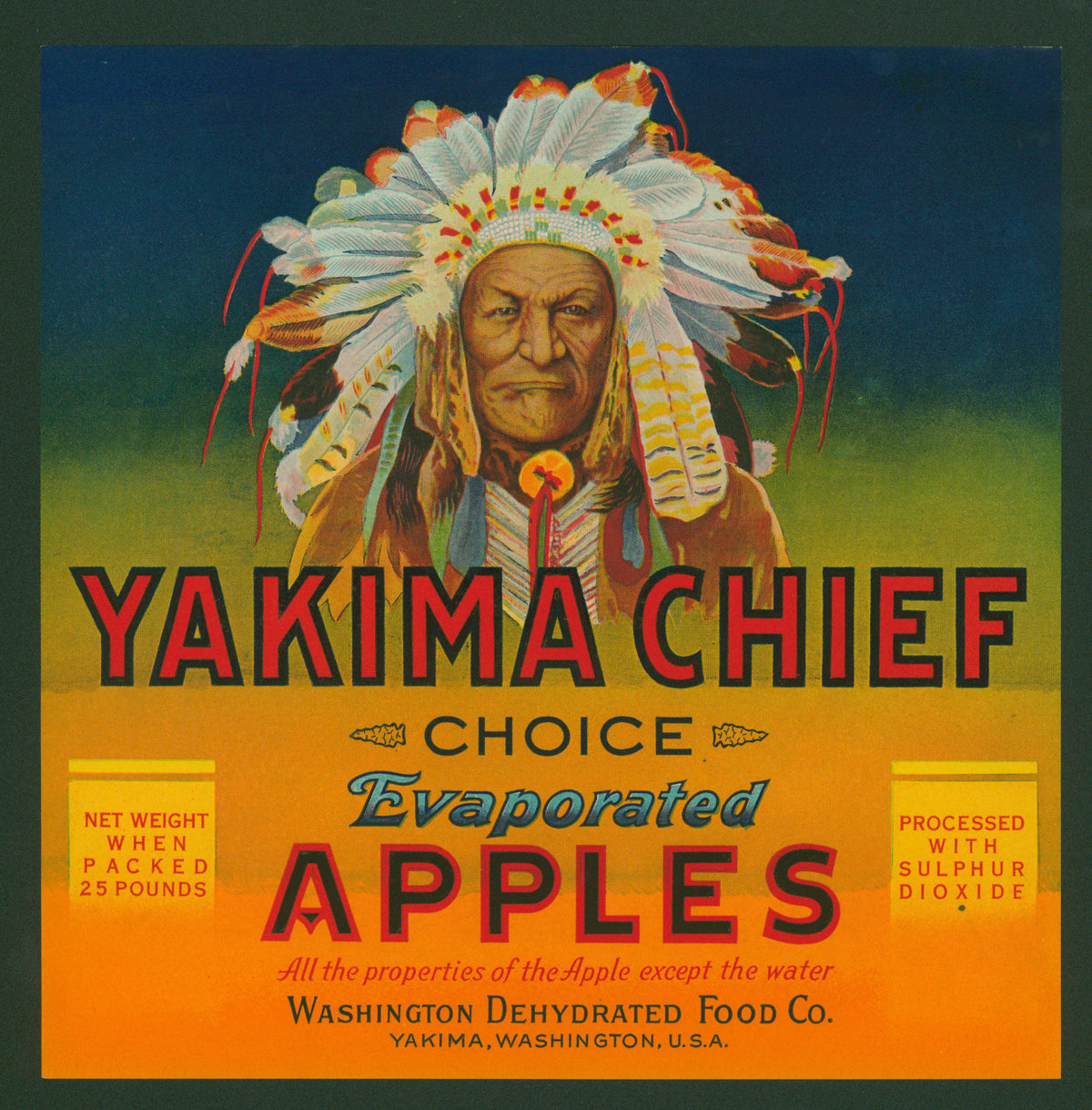Yakima Chief Evaporated Apples- Crate Label - Authentic Vintage Antique Print