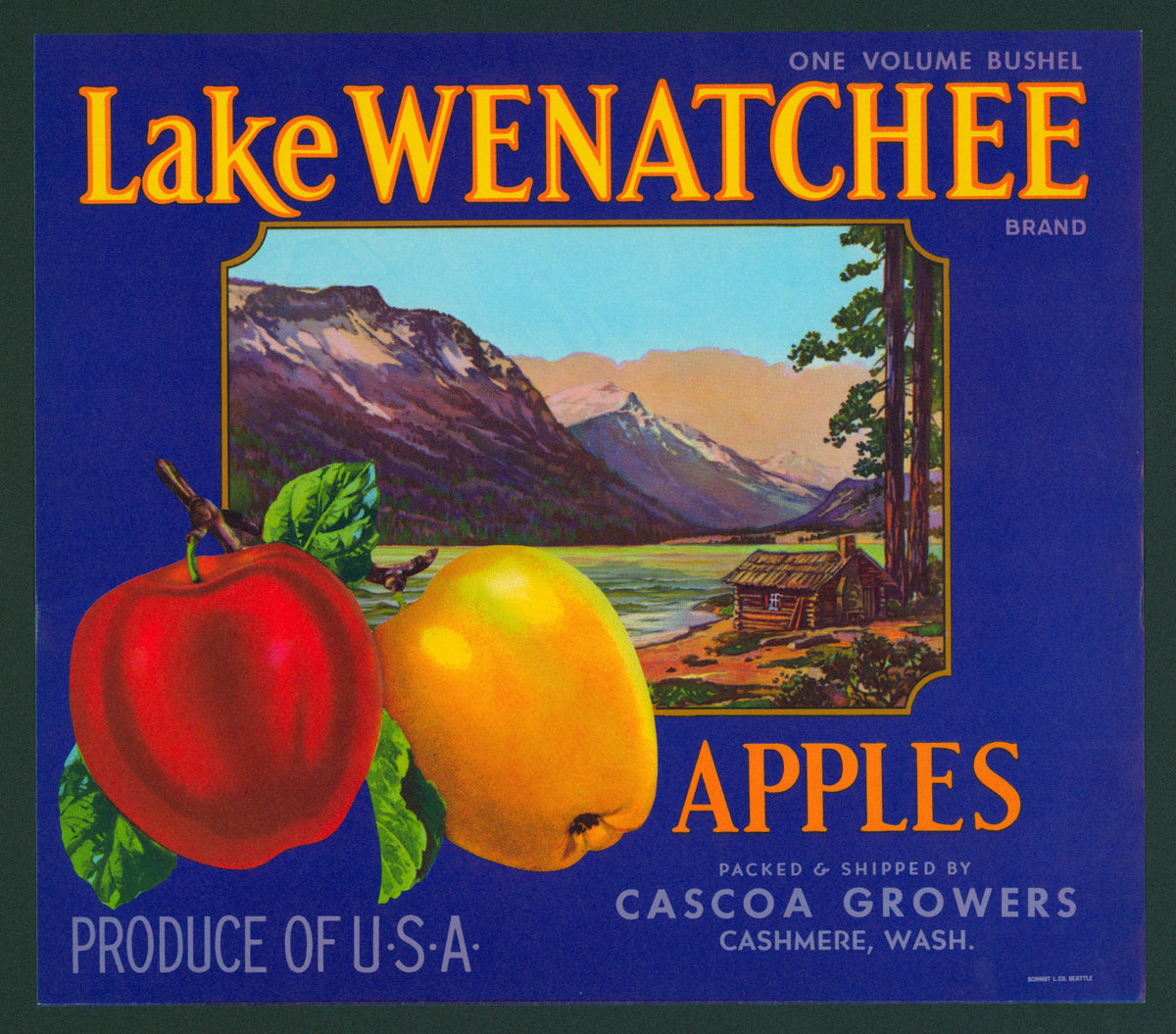 Lake Wenatchee Apples- Crate Label - Authentic Vintage Antique Print