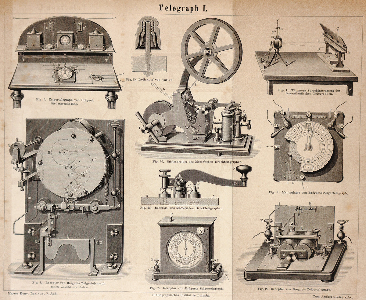 Telegraph Apparatus, Antique Engraving - Authentic Vintage Antique Print