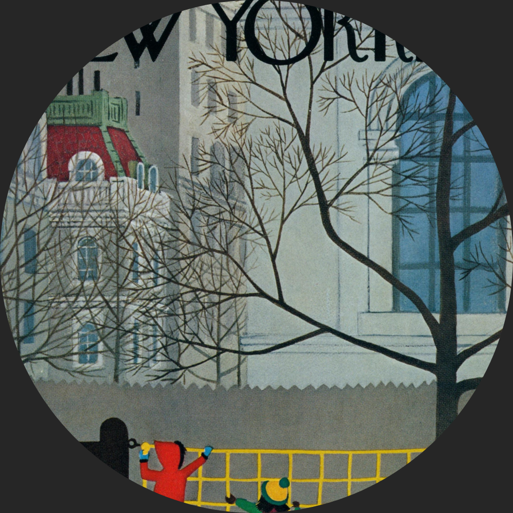 Illustration of a man in a tall top hat and high-collared coat, holding a monocle to his eye. The cover says The New Yorker, dated Feb. 26, 1949, with a price of 20 cents.