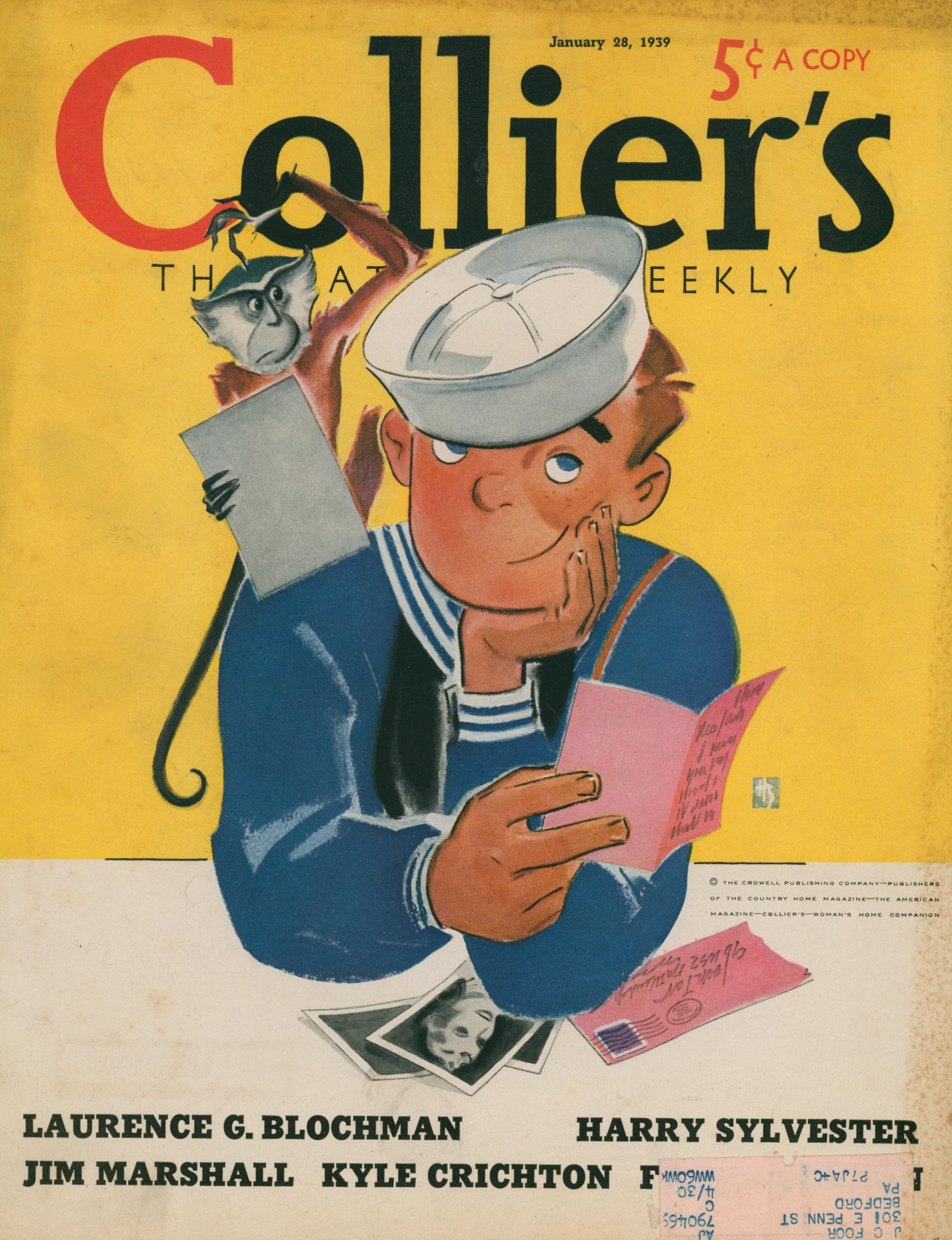 Sailor & Monkey- Collier's Magazine, Vintage Cover Art