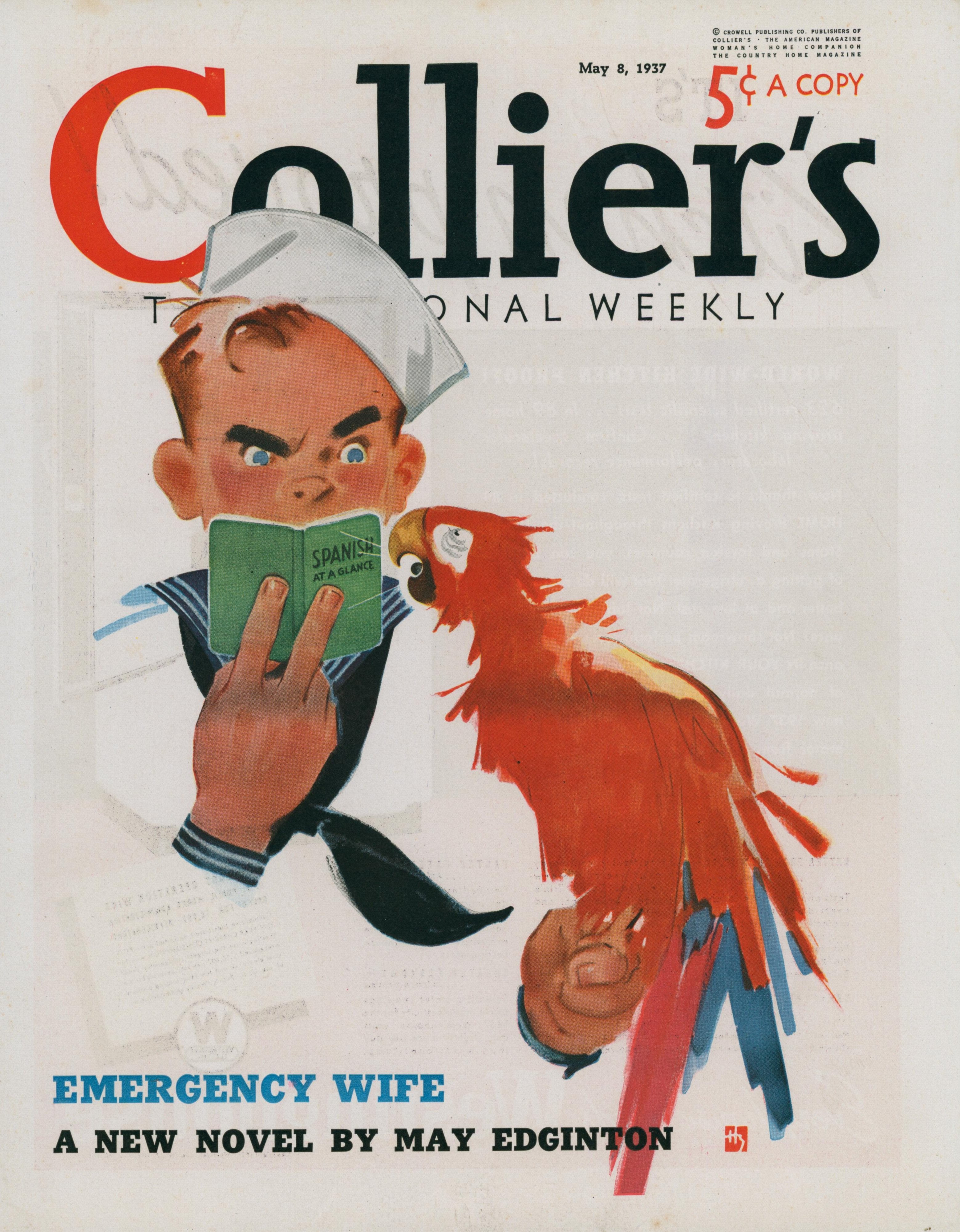 Sailor & Parrot- Collier's Magazine, Vintage Cover Art - Authentic