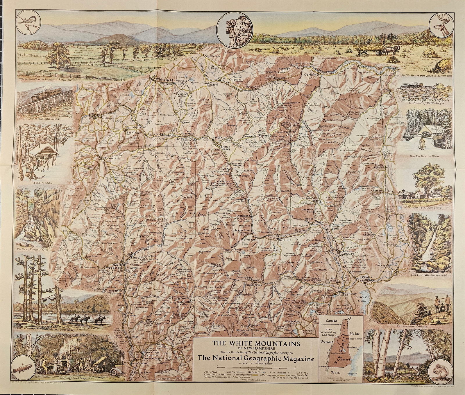 The White Mountains of New Hampshire - Authentic Vintage Map