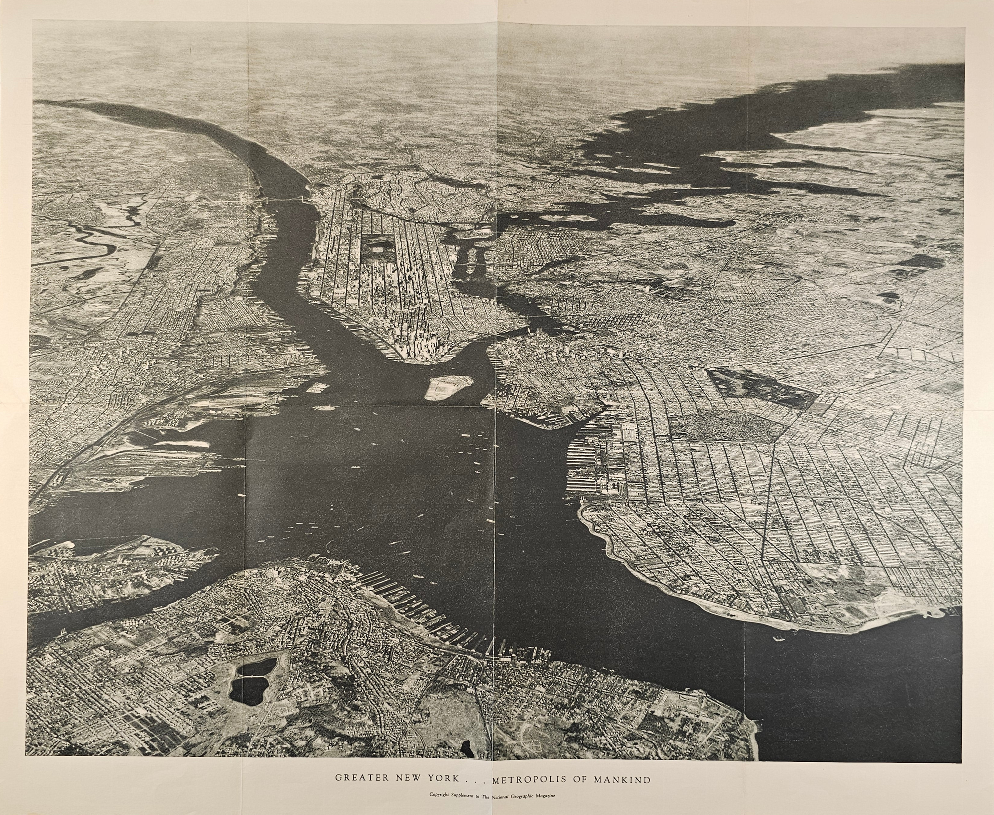 Manhattan Aerial View, National Geographic - Authentic Vintage Map