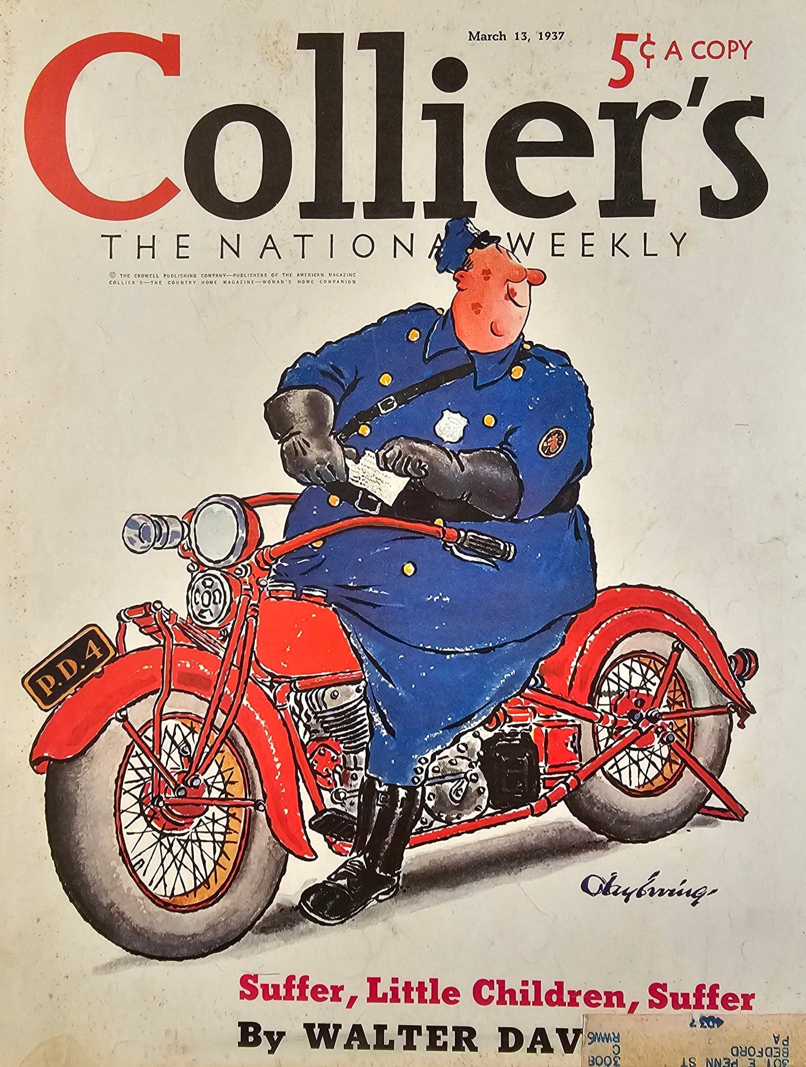 Motorcycle Policeman- Collier's Weekly - Authentic Vintage Cover Art