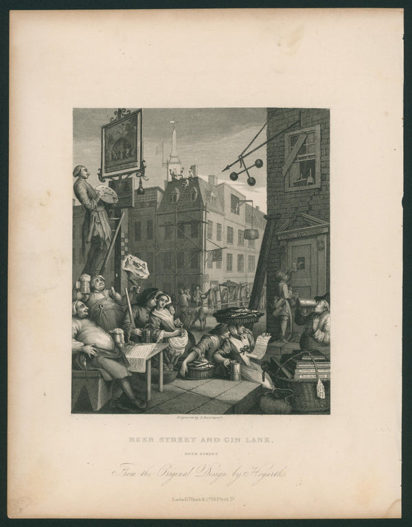 Beer Street and Gin Lane- Steel Engraving (2 Pieces) - Authentic Vintage Antique Print