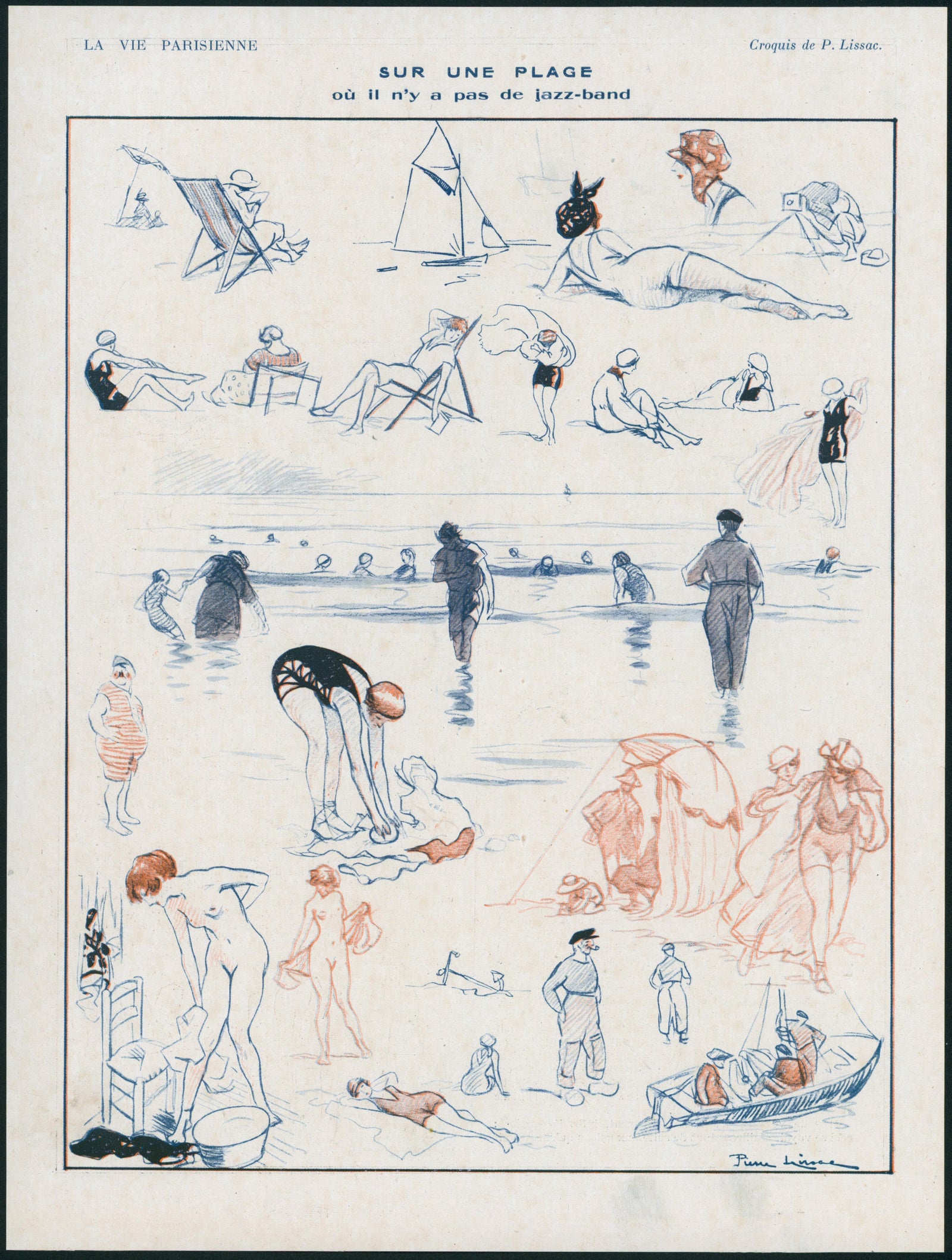 Jazz on the Beach- La Vie Parisienne - Authentic Vintage Illustration