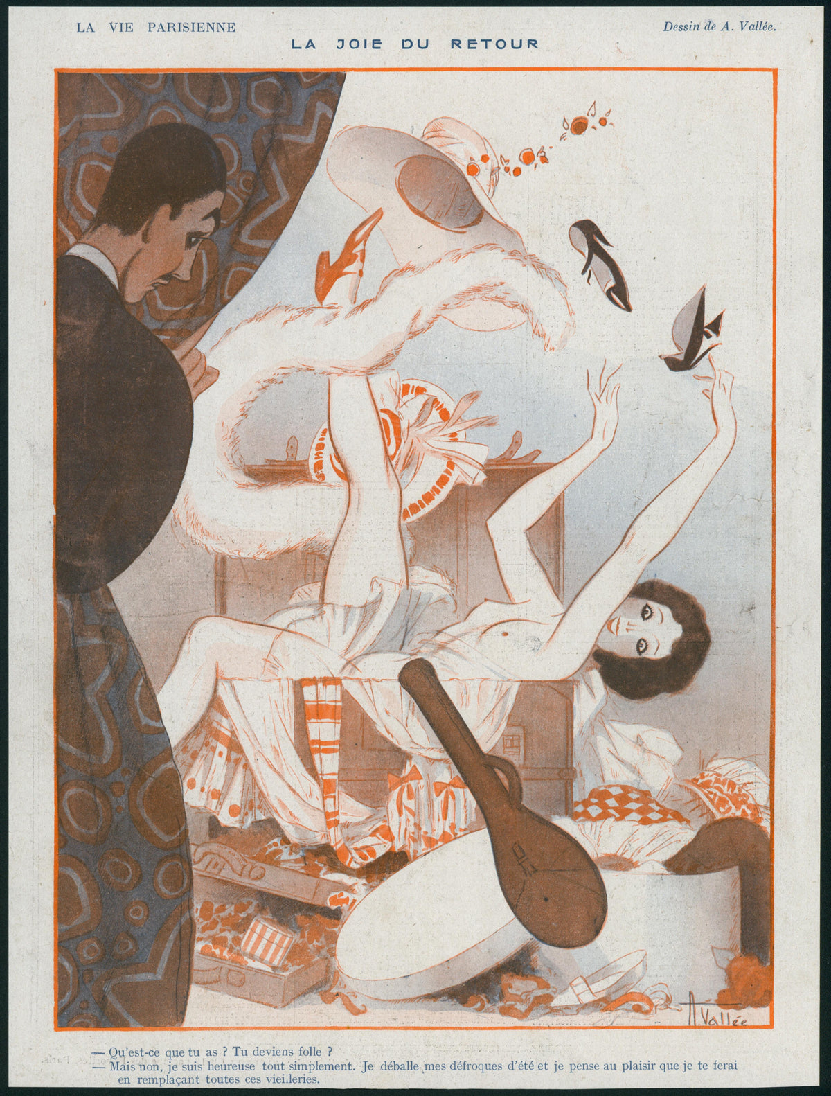 The Joy of My Return- La Vie Parisienne - Authentic Vintage Illustration