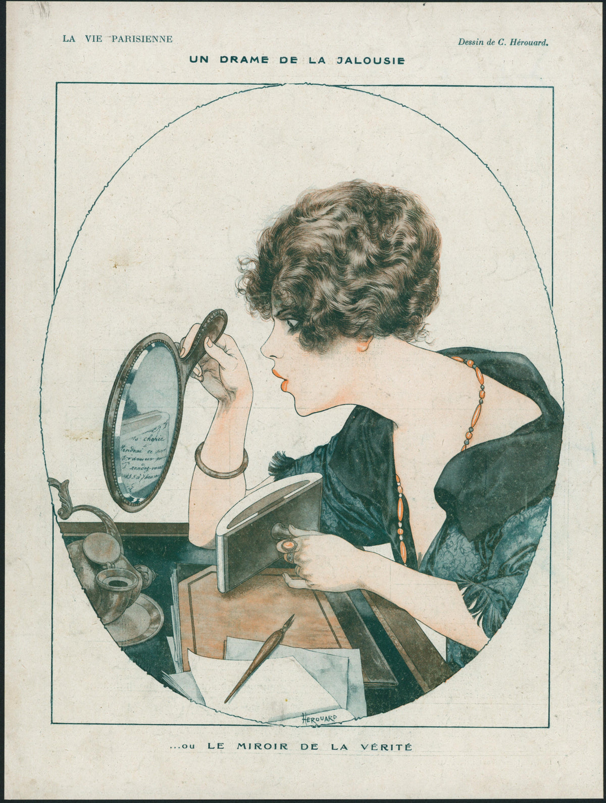 Mirror of Truth- La Vie Parisienne - Authentic Vintage Illustration