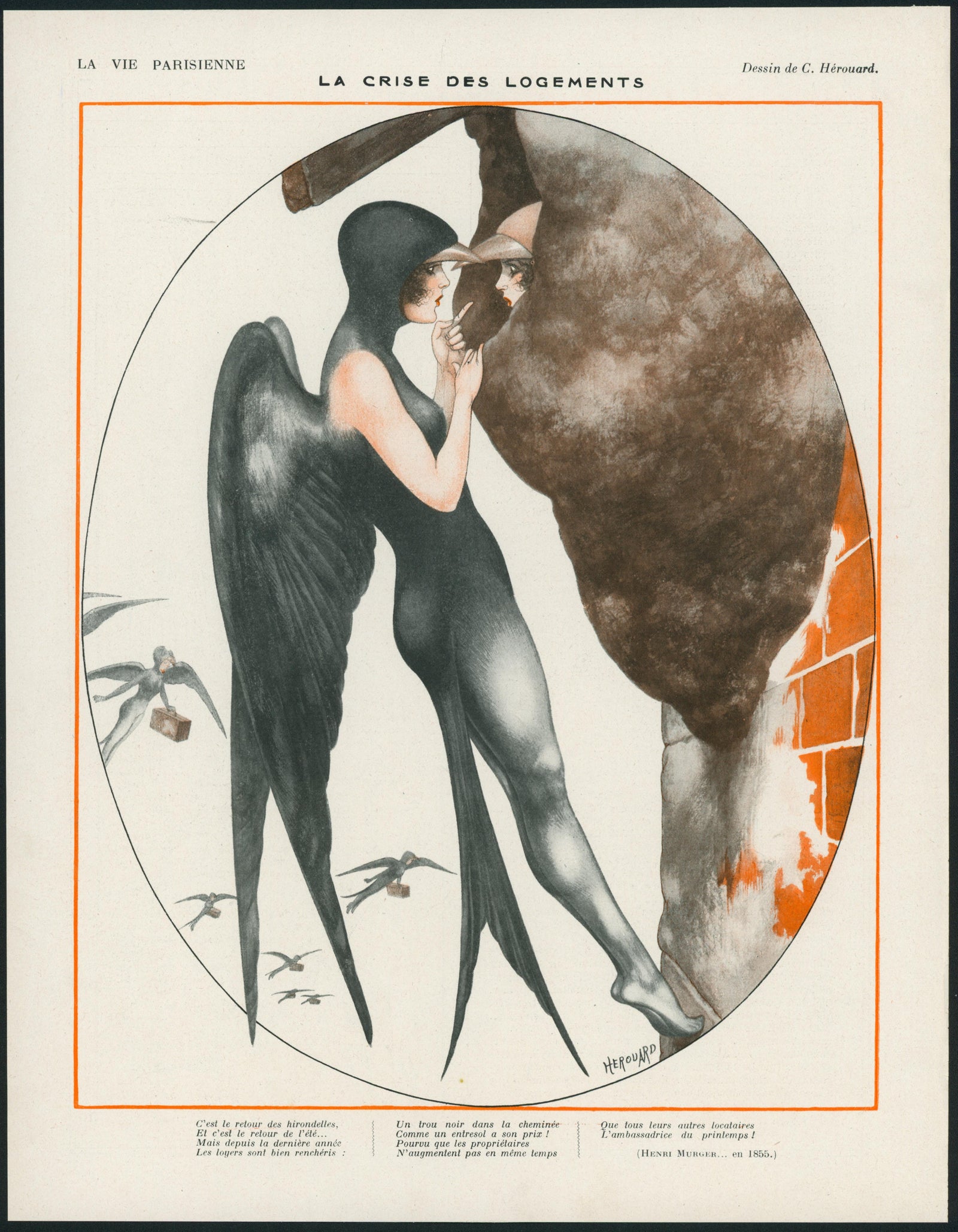 Madame Sparrow's Return- La Vie Parisienne - Authentic Vintage Illustration