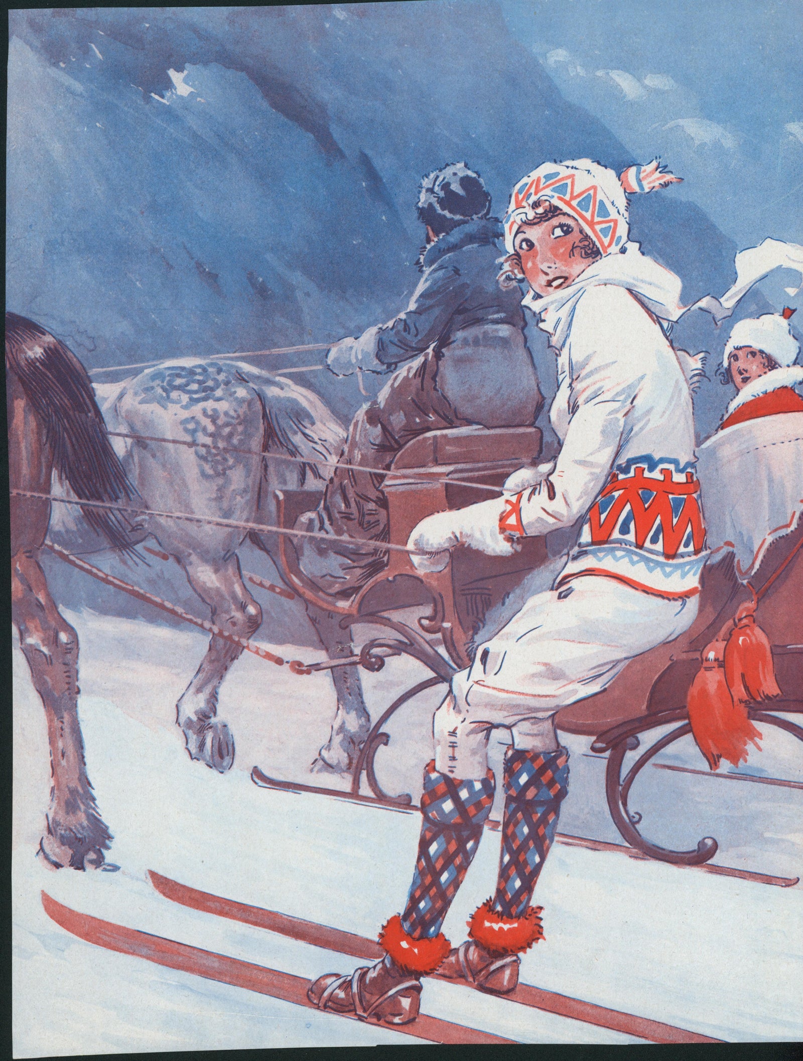 Horse Drawn Skis- La Vie Parisienne - Authentic Vintage Illustration