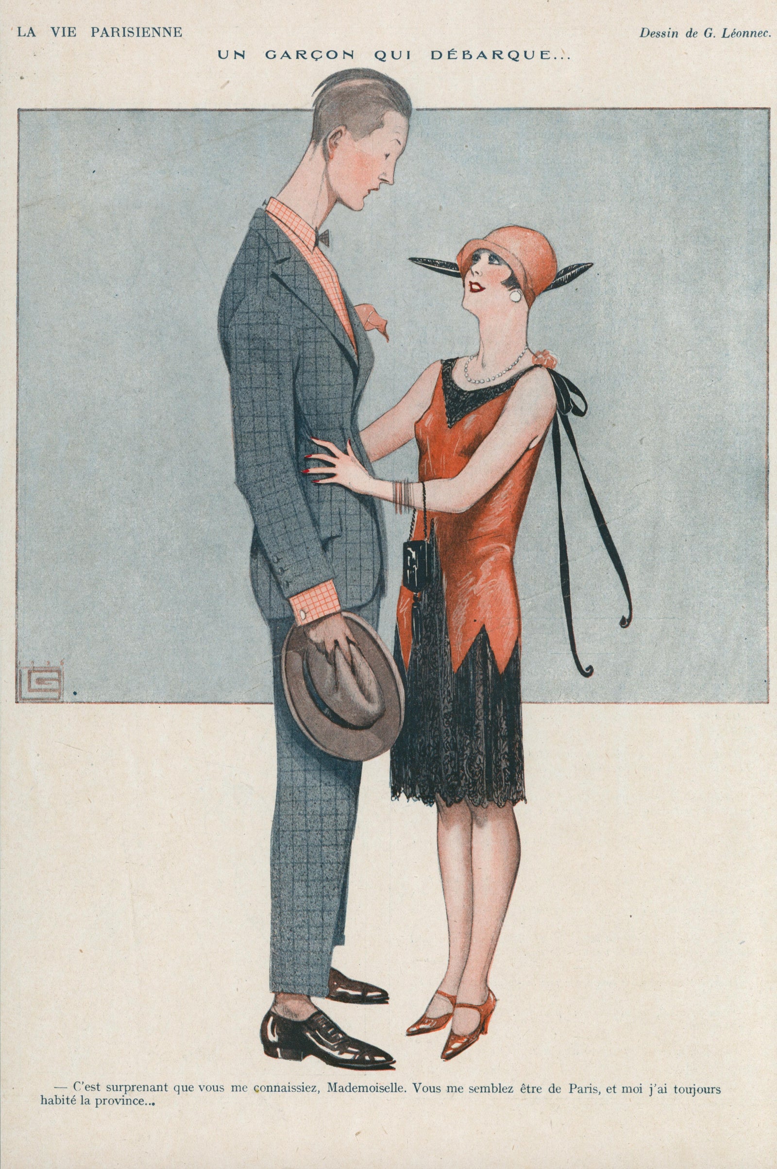 A Handsome Man's Arrival- La Vie Parisienne - Authentic Vintage Illustration