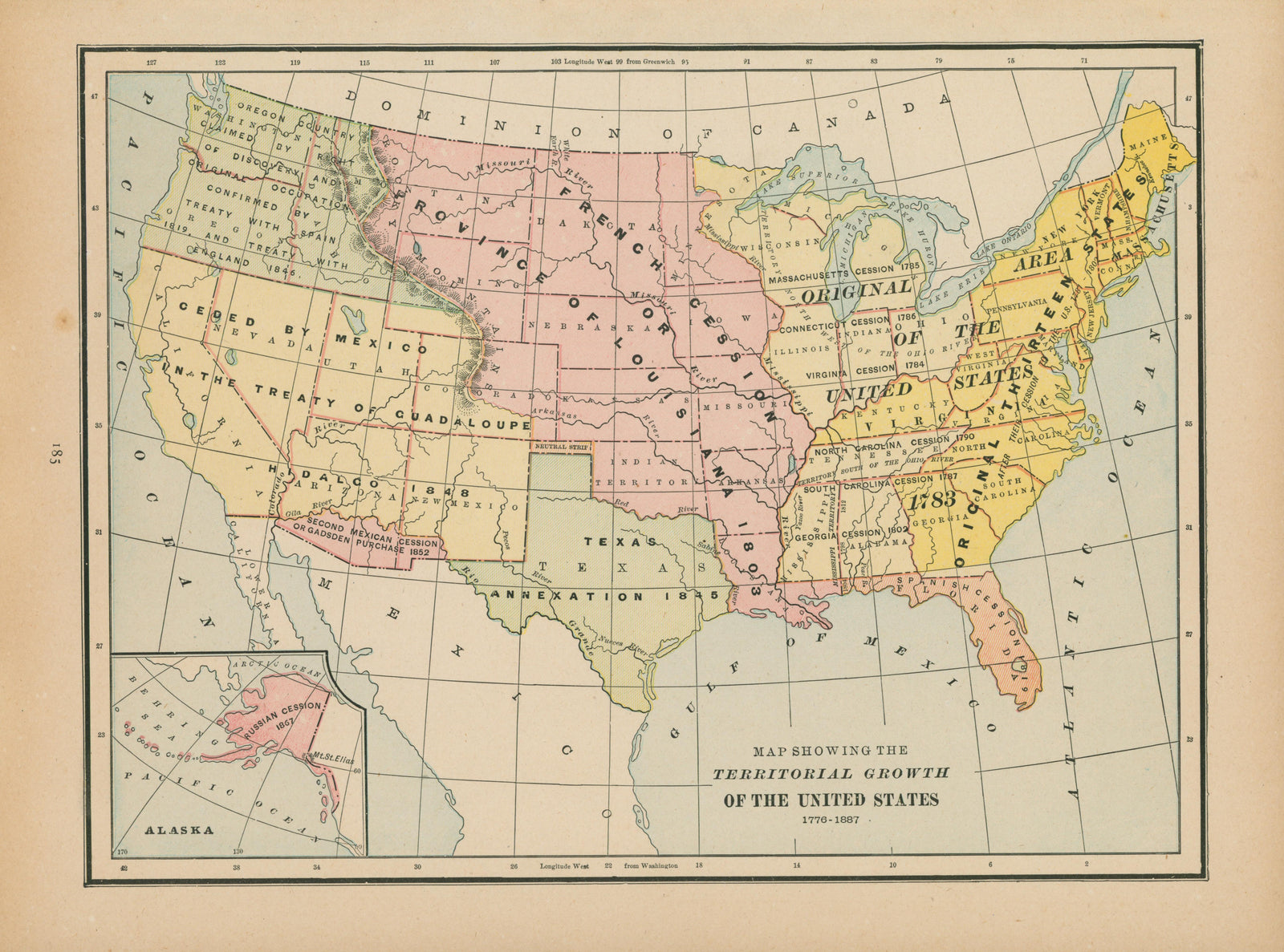 Territorial Growth of the U.S. - Cram's Atlas - Authentic Vintage Map