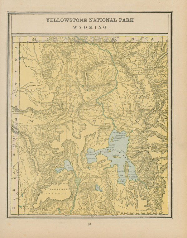 Yellowstone National Park- Cram's Atlas - Authentic Vintage Map