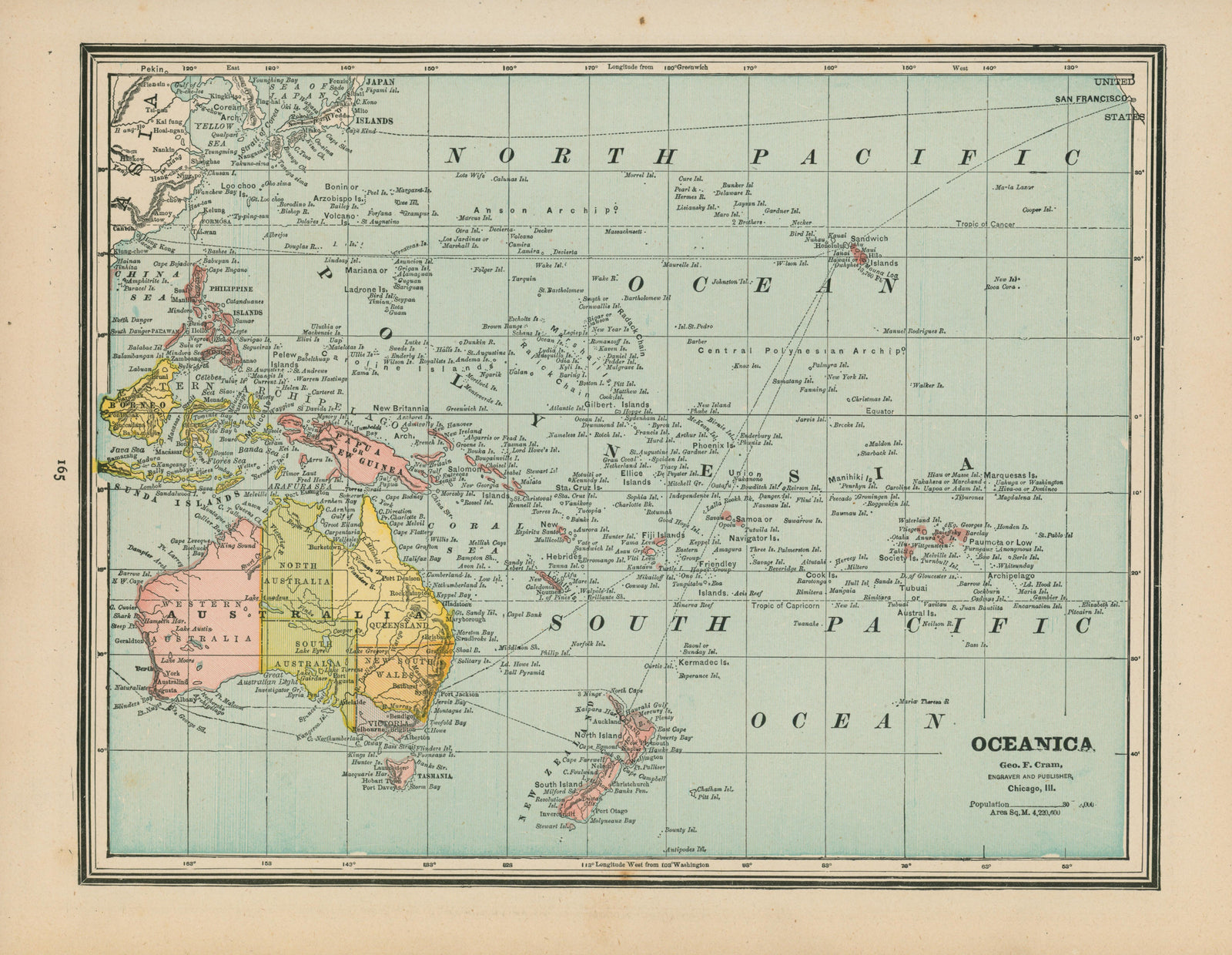 Oceania- Cram's Atlas - Authentic Vintage Map