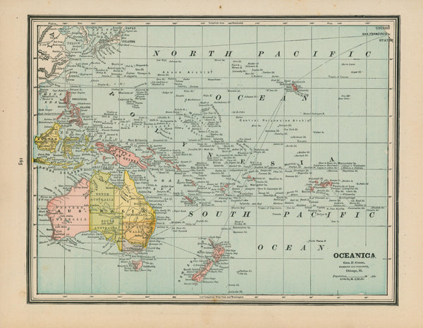 Oceania- Cram's Atlas - Authentic Vintage Map