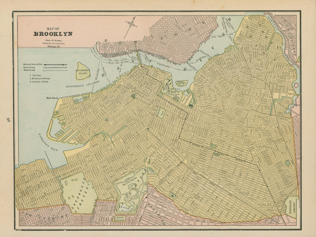 Brooklyn- Cram's Atlas - Authentic Vintage Map