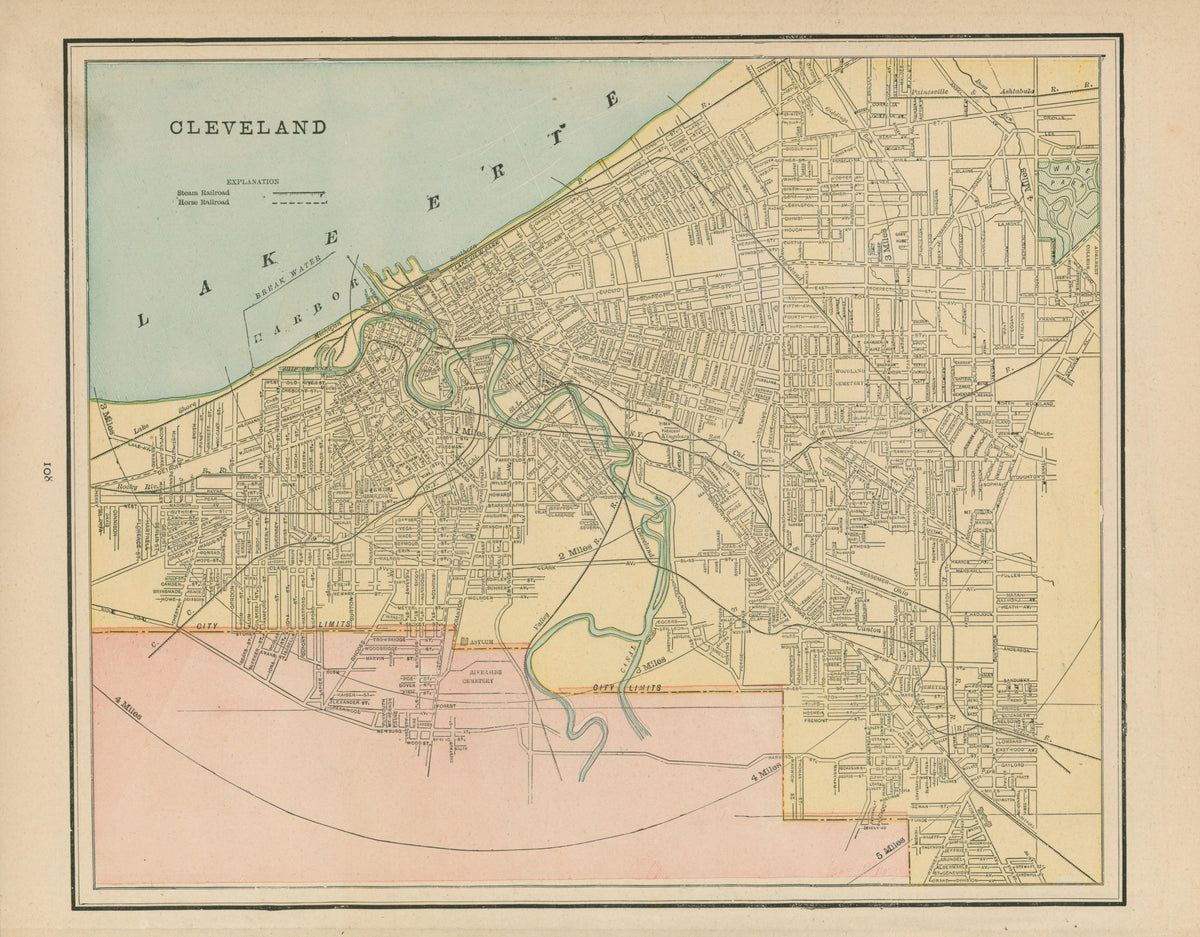 Cleveland- Cram's Atlas - Authentic Vintage Map