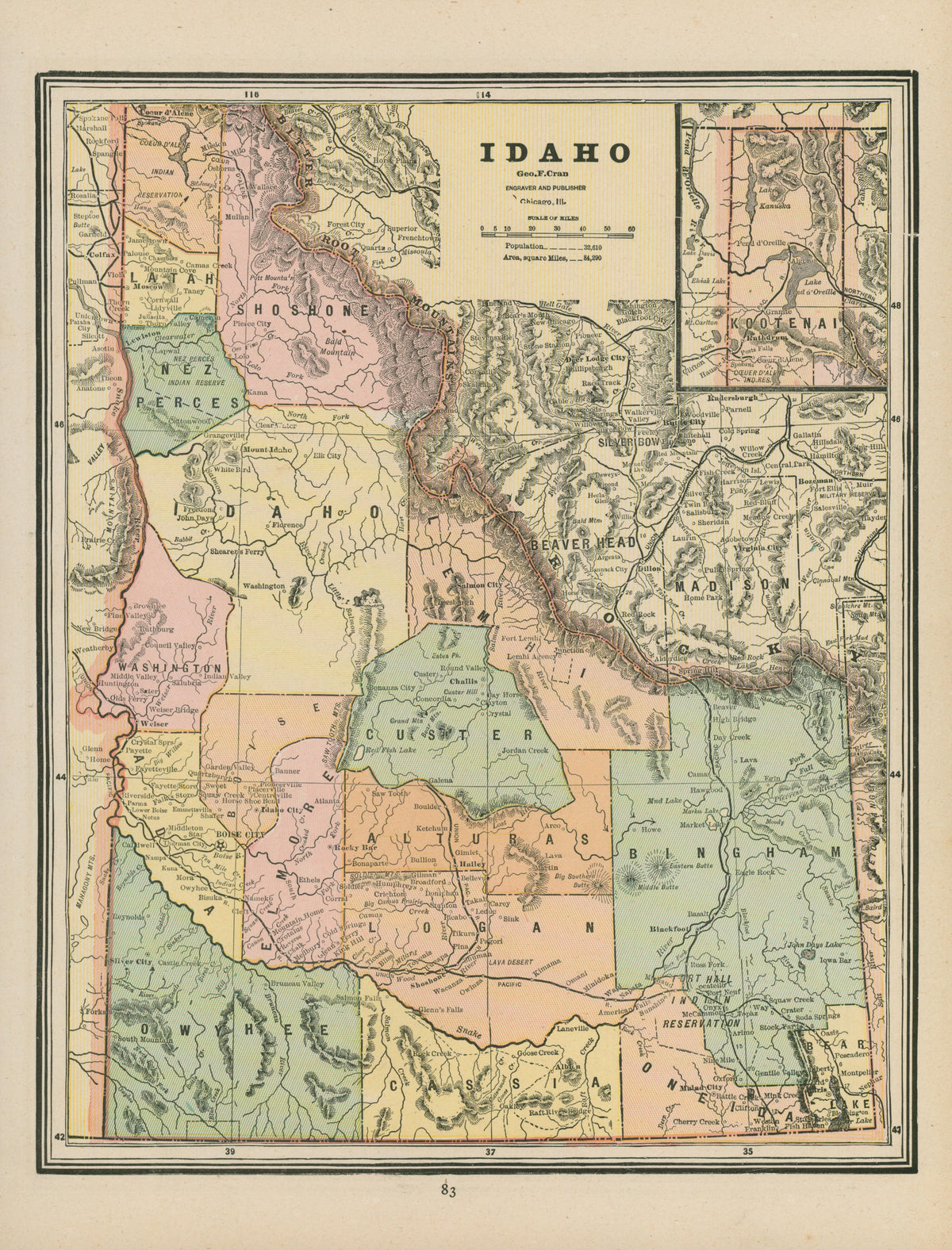 Idaho- Cram's Atlas - Authentic Vintage Map