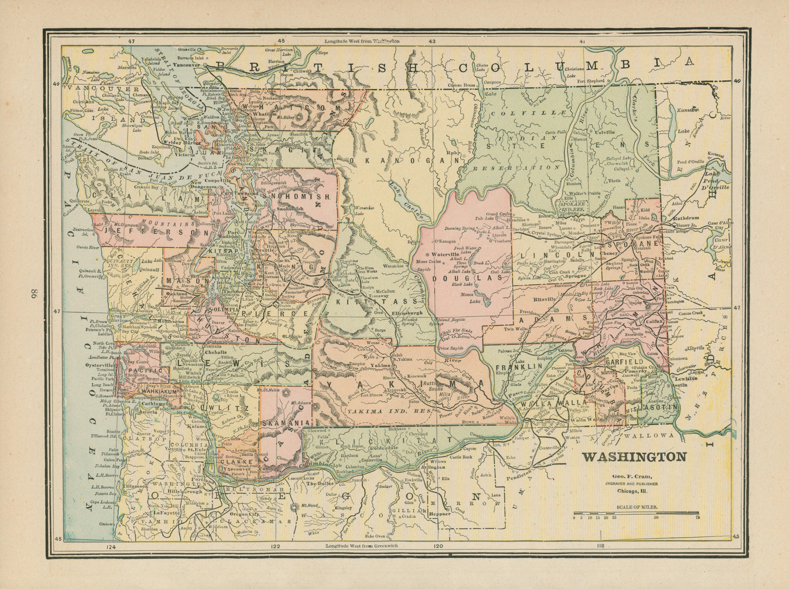 Washington State- Cram's Atlas - Authentic Vintage Map