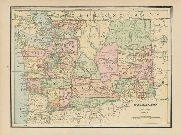 Washington State- Cram's Atlas - Authentic Vintage Map