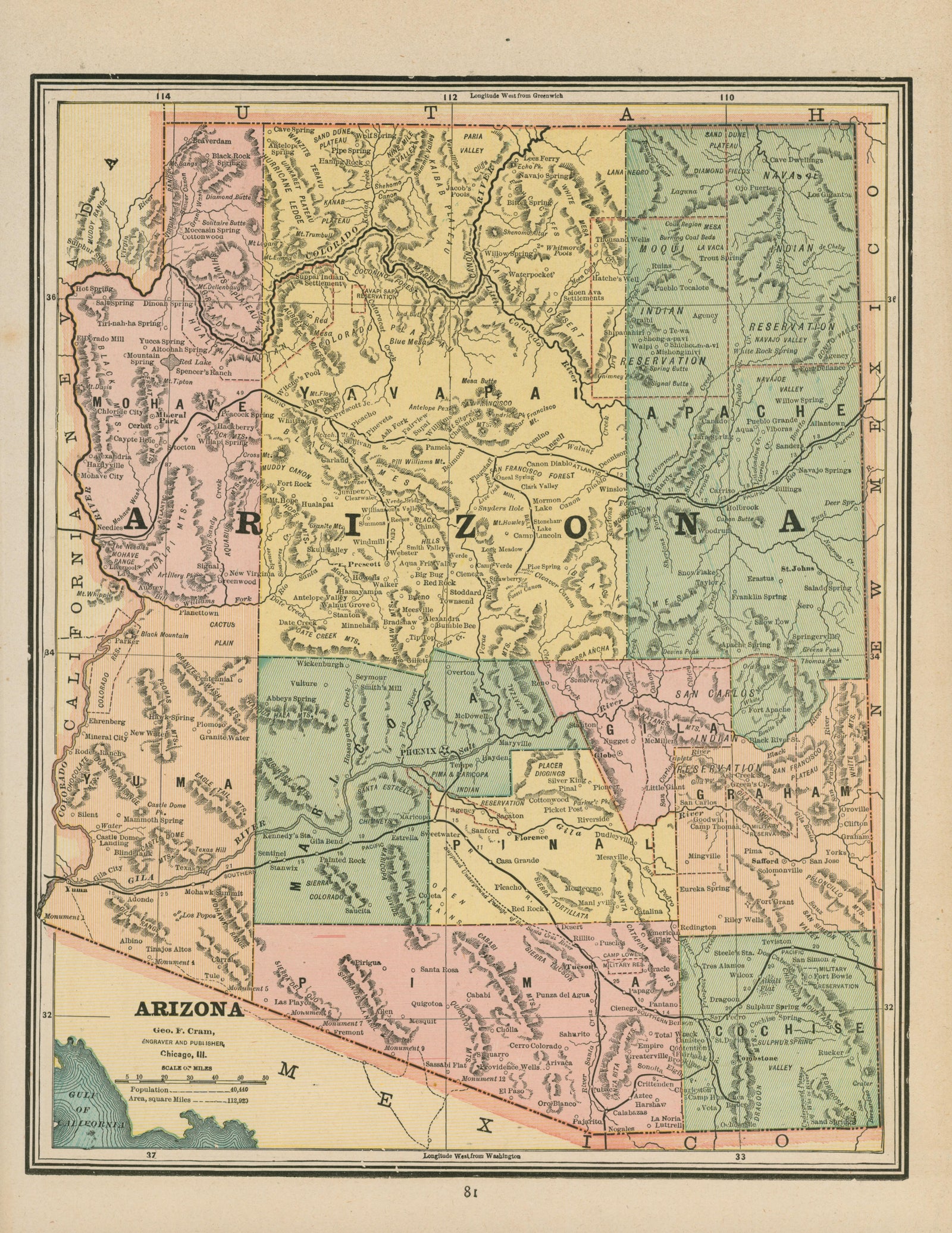 Arizona- Cram's Atlas - Authentic Vintage Map