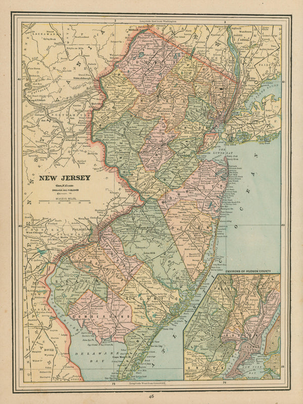 New Jersey- Cram's Atlas - Authentic Vintage Map