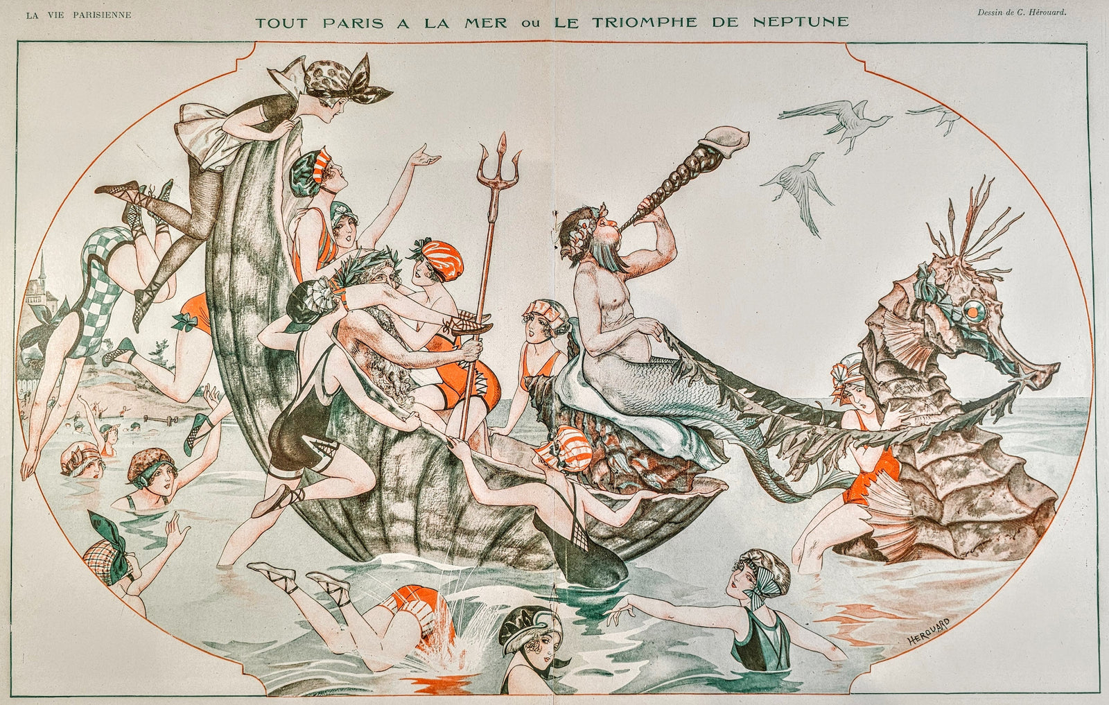 Tout Paris à la Mer ou Le Triomphe de Neptune - Authentic Vintage Illustration