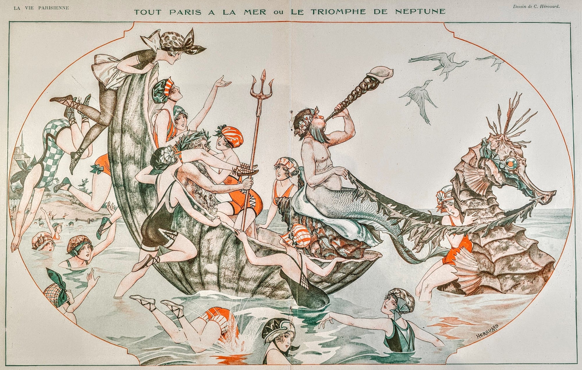 Tout Paris à la Mer ou Le Triomphe de Neptune - Authentic Vintage Illustration