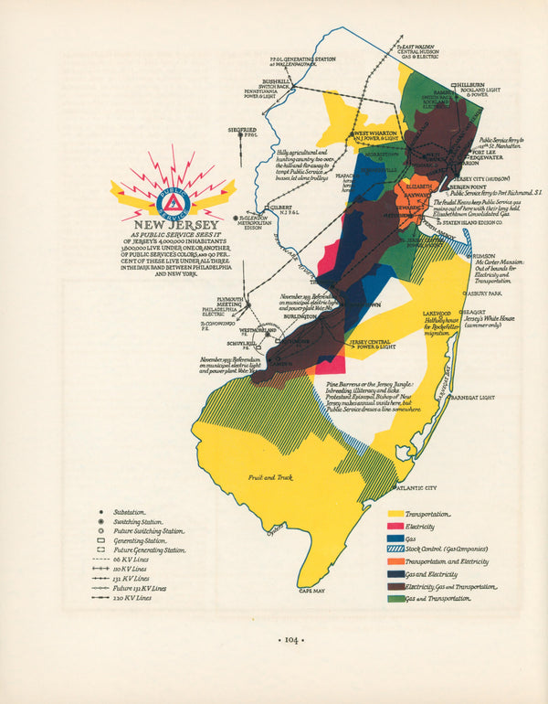 New Jersey Public Service Map - Original Vintage Illustration