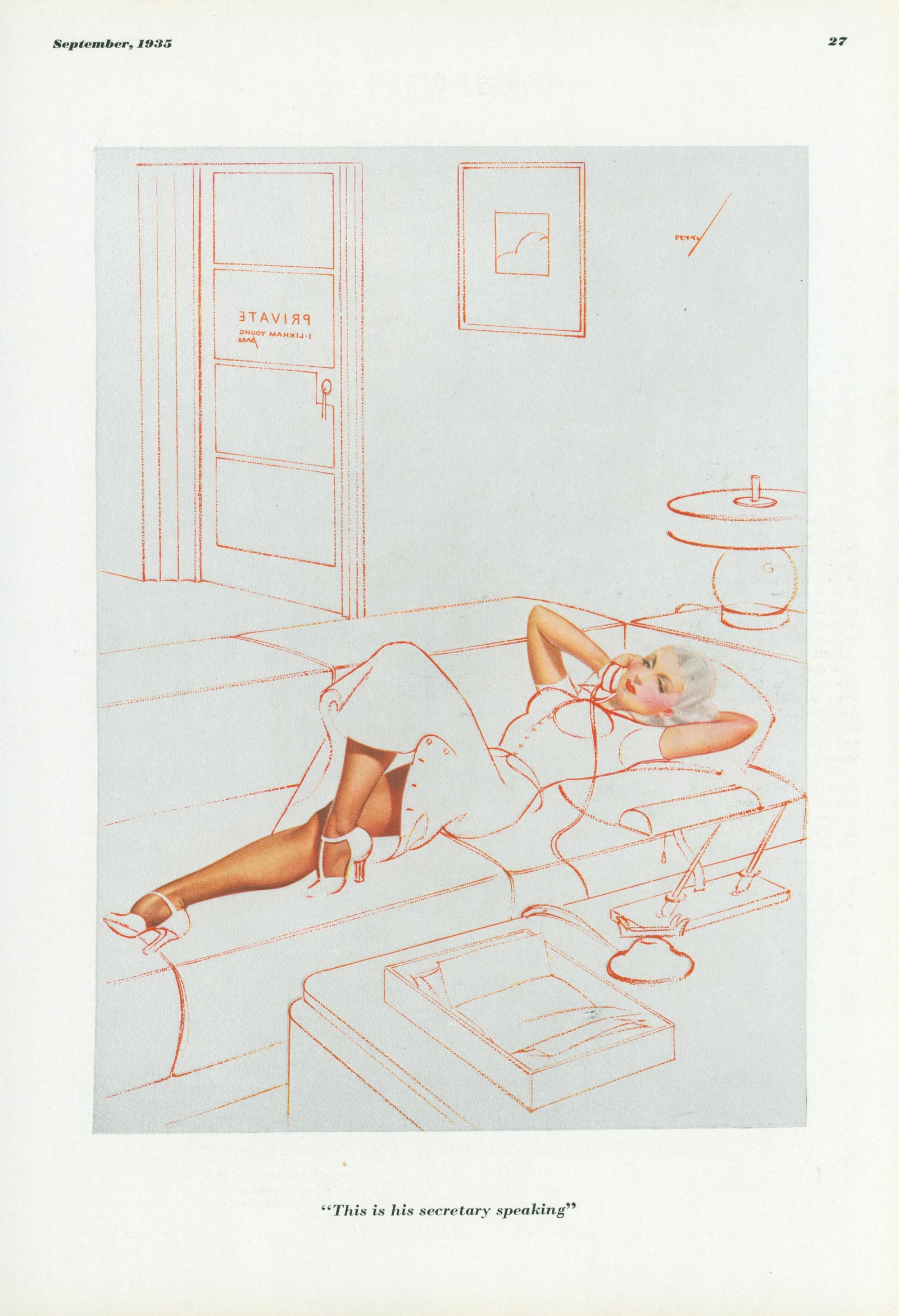 His Secretary Speaking by George Petty  - Original Vintage Illustration