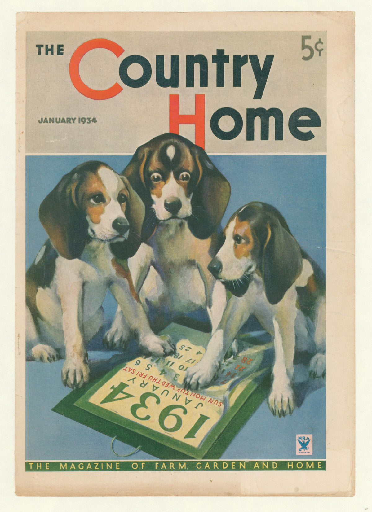 The Beagles and a Book, Country Home Magazine - Original Vintage Cover Art: