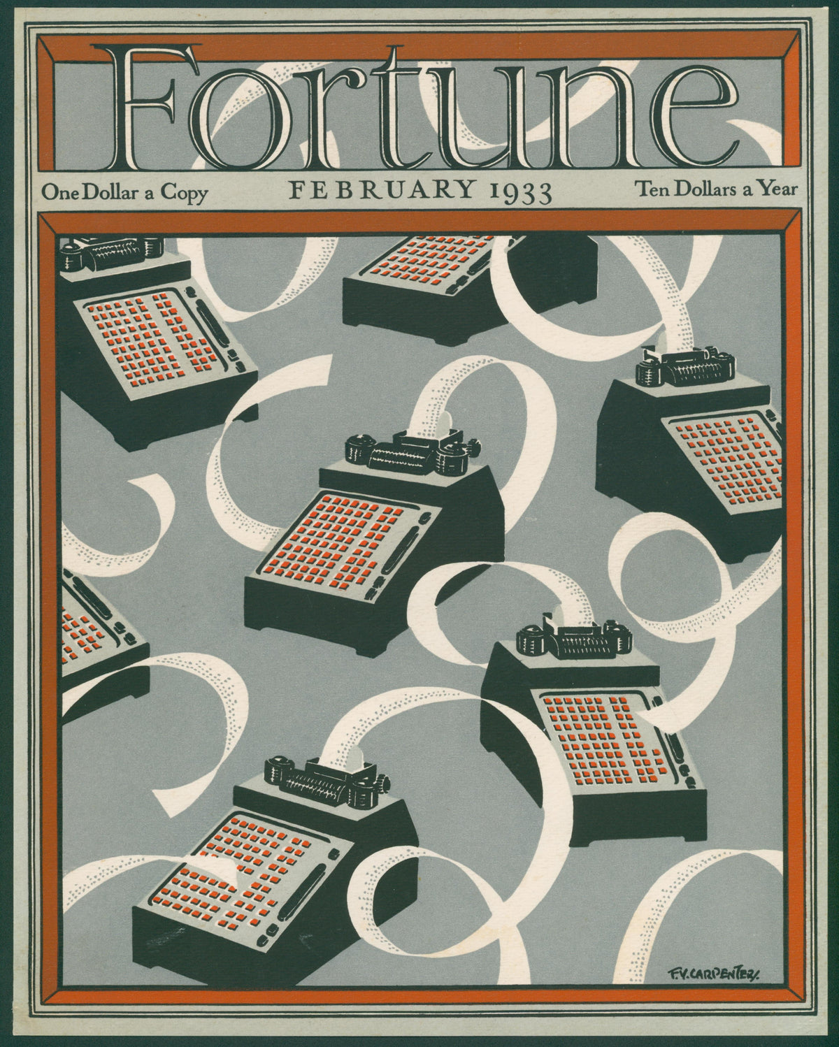 The Early Calculator- Fortune Magazine  - Original Vintage Cover Art: