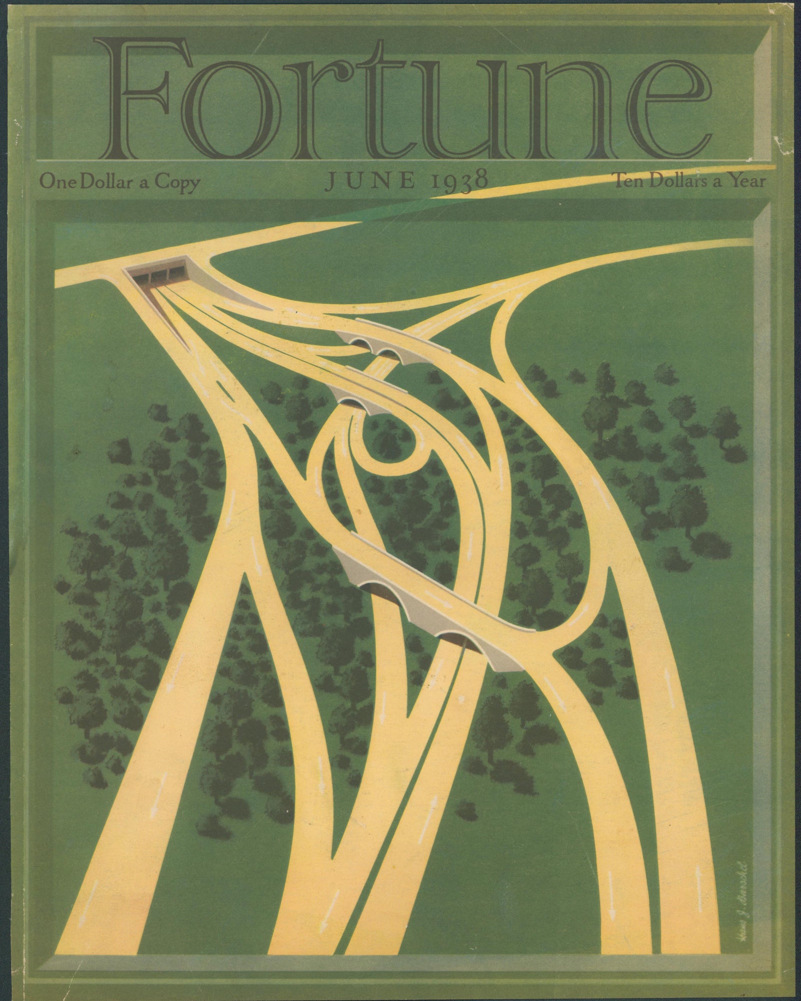 The Modern Highway- Fortune Magazine - Original Vintage Cover Art: