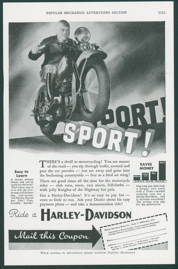 Harley Davidson Ad - Original Vintage Ad: