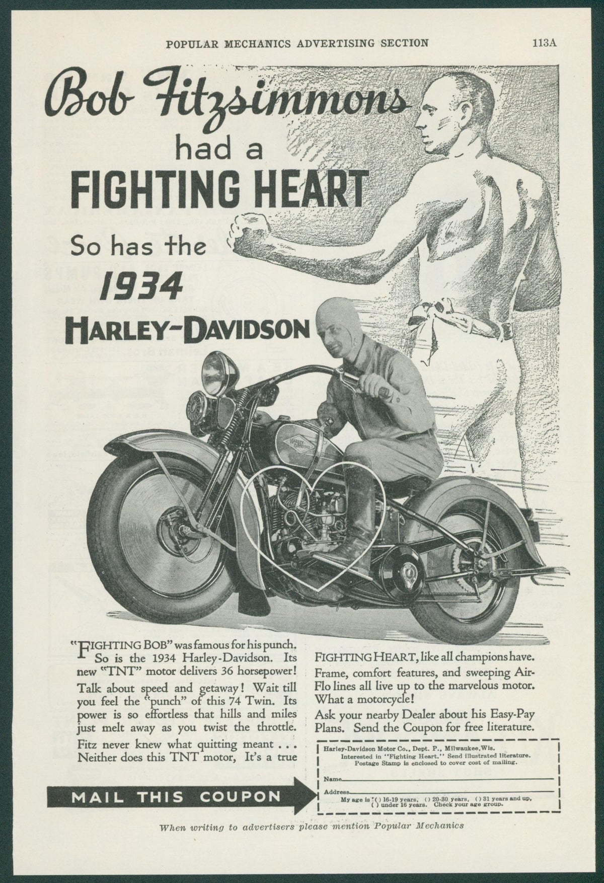 Fighting Heart, Harley Davidson - Original Vintage Ad: