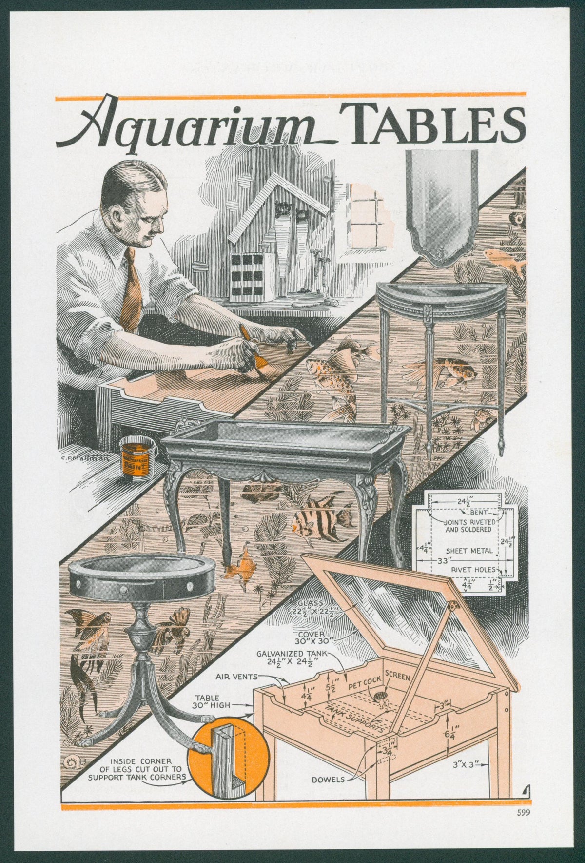Aquarium Tables, Vintage Ad - Original Vintage Illustration