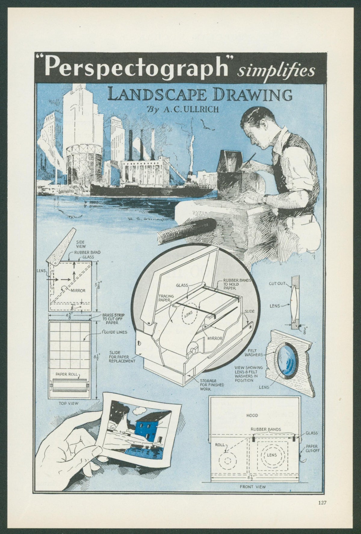 Perspectograph, Popular Mechanics - Original Vintage Illustration