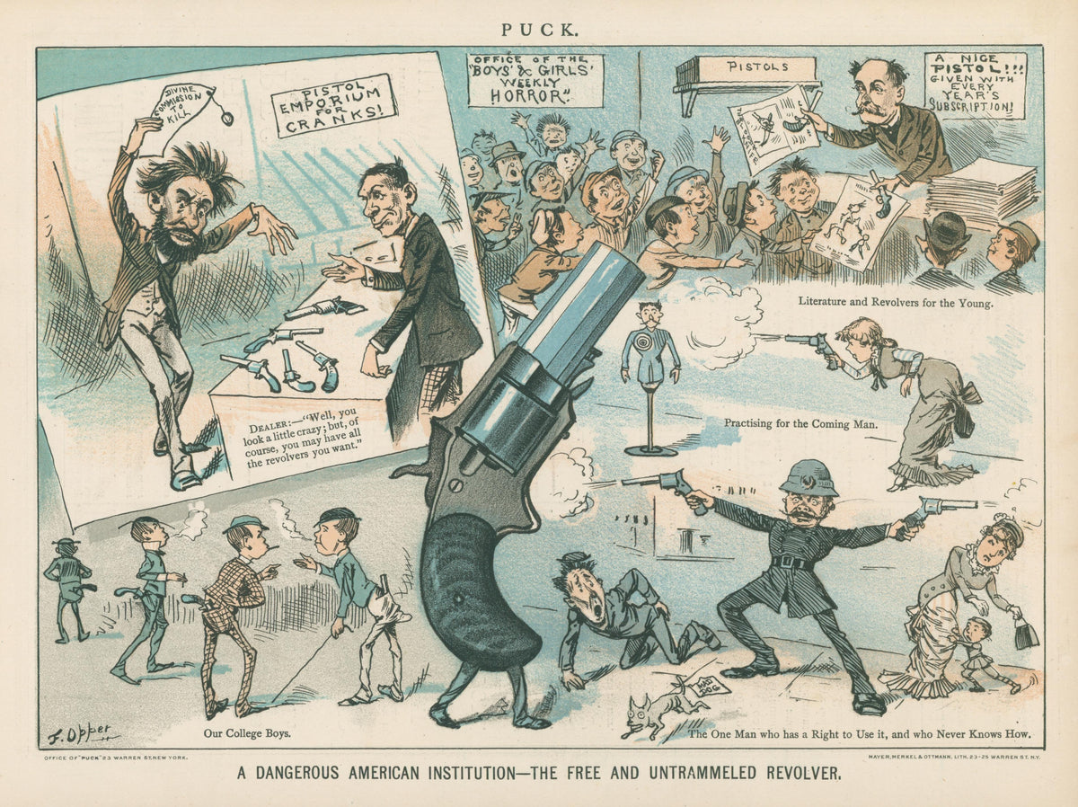 The Dangerous Revolver- Puck Magazine - Original Vintage Illustration