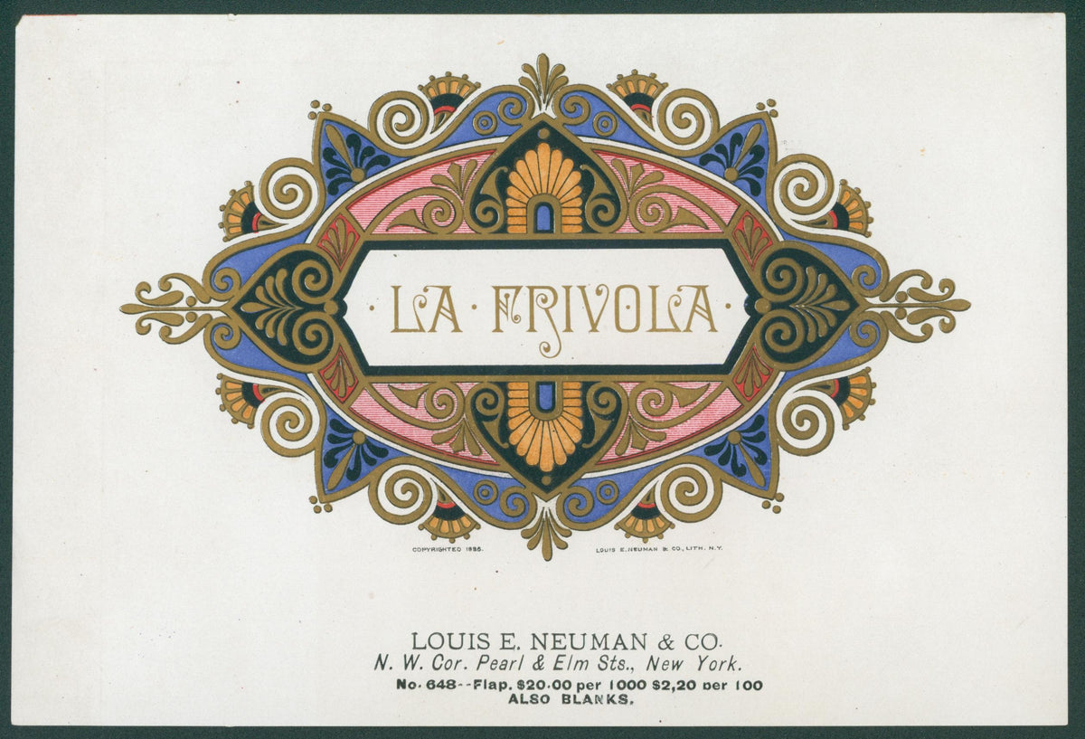 La Frivola Cigars, Salesman Sample - Original Vintage Product Label: