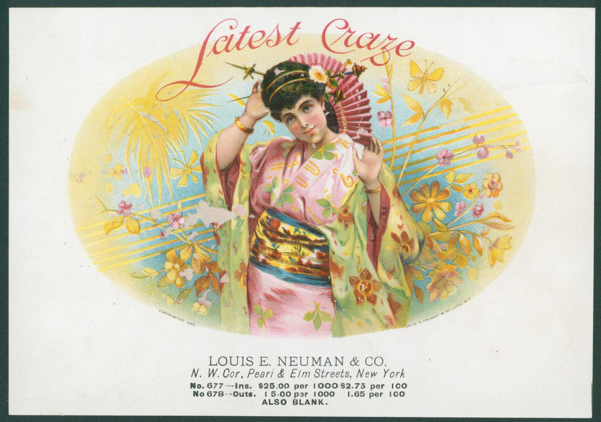 Latest Craze Cigars, Salesman Sample - Original Vintage Product Label: