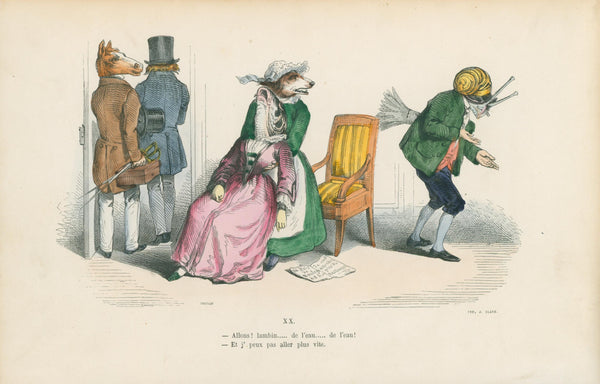 Hurry Up, Slowpoke by J.J. Grandville - Original Antique Print: