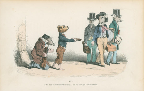 You Can Tell They're Artists by J.J. Grandville - Original Antique Print: